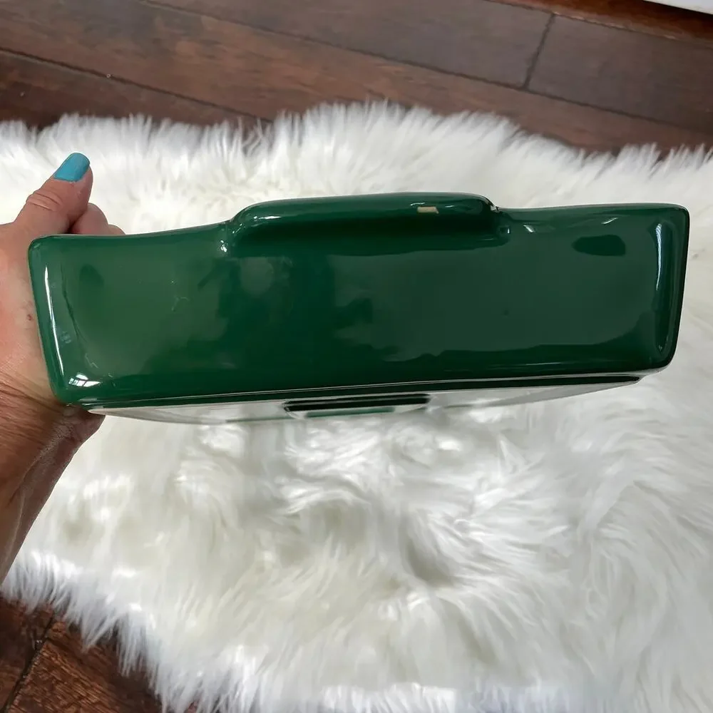 Rae Dunn Christmas Magic Lasagna Dish Green Ceramic Baking Magenta READ Chipped